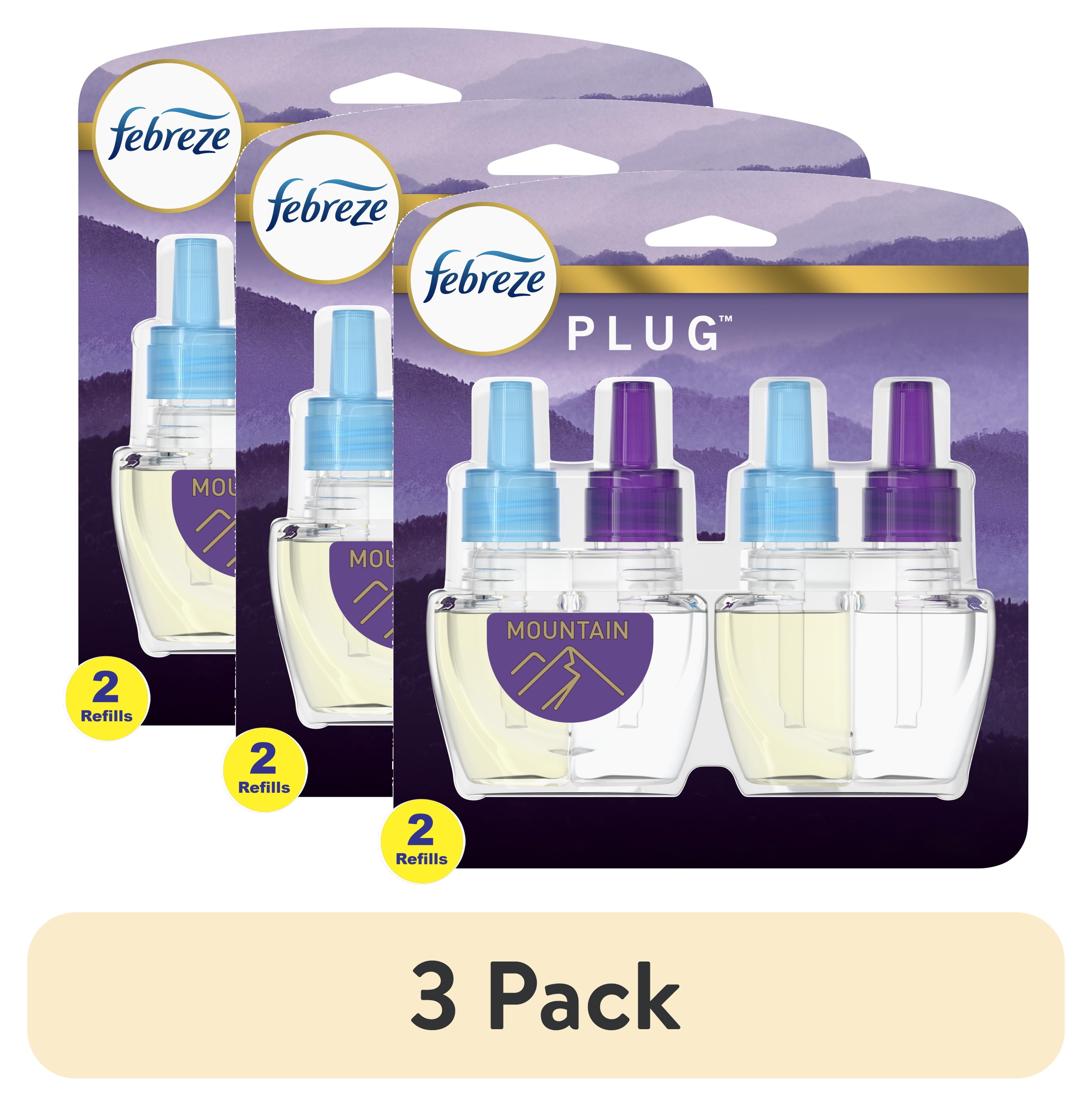 (3 pack) Febreze Plug In Air Freshener, Odor-Fighting Scented Oil Refill, Mountain, 2 Refills