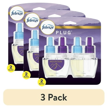 (3 pack) Febreze Plug In Air Freshener, Odor-Fighting Scented Oil Refill, Mountain, 2 Refills