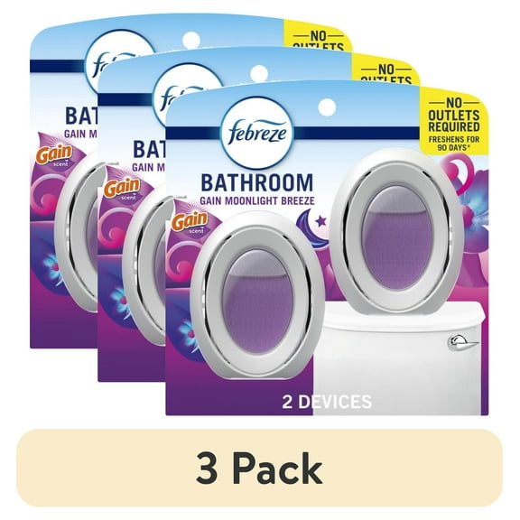 (3 pack) Febreze Bathroom Air Freshener, Gain Moonlight Breeze Scent, 2 Count, Odor-Fighting