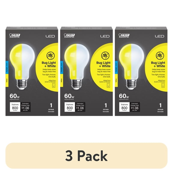 (3 pack) Feit Electric 8.8W (60W Equivalent) General Purpose White LED Light Bulb, A19, E26 Base, Dimmable