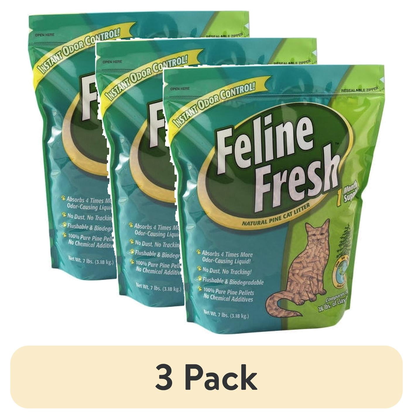 (3 pack) Feline Fresh Natural Pine Cat Litter, 7-lb