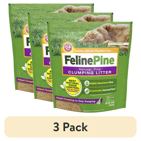 (3 pack) Feline Pine Cat Litter, Natural Pine Clumping Litter, 8 lb