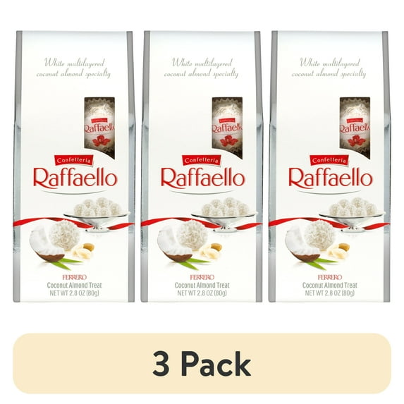 (3 pack) Ferrero Raffaello Almond Coconut Candy, 8 Count, Individually Wrapped Coconut Candy Gifts, Great for Holiday Entertaining, 2.8 oz