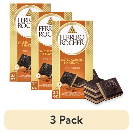 Ferrero Rocher premium chocolate bar, Dark Chocolate Hazelnut and Crunchy Salted Caramel, Perfect Self Treat, 3.1 oz