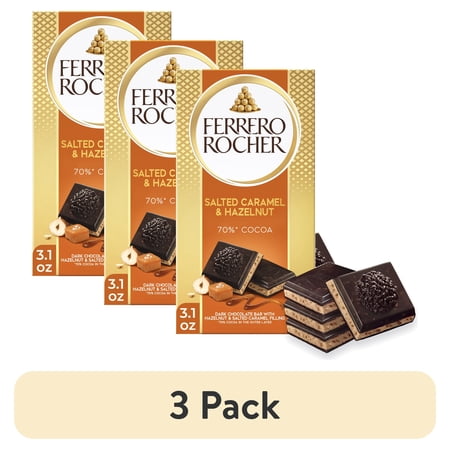 (3 pack) Ferrero Rocher premium chocolate bar, Dark Chocolate Hazelnut and Crunchy Salted Caramel, Perfect Self Treat, 3.1 oz