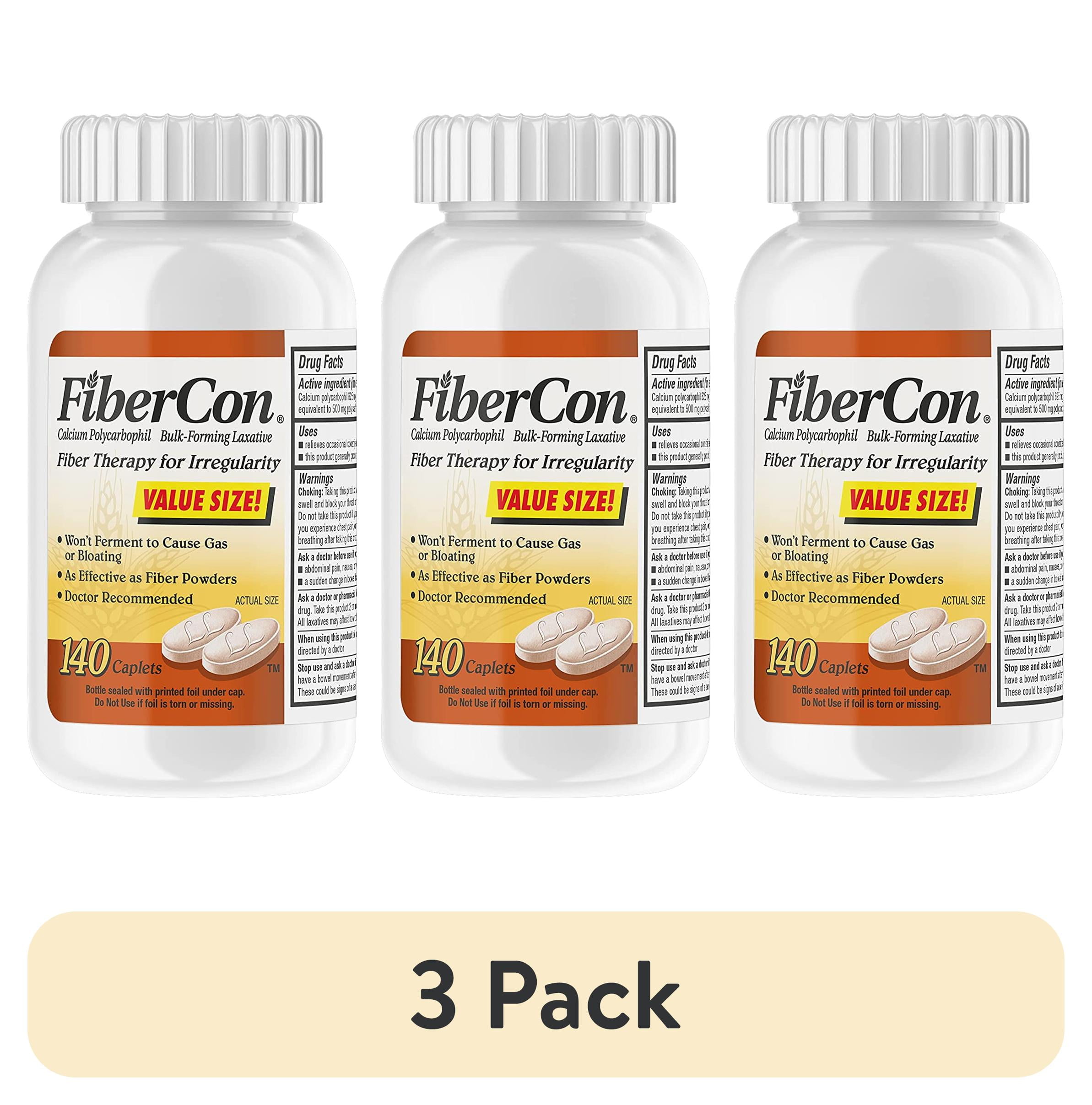 (3 pack) FiberCon Fiber Therapy Coated Caplets, Safe, Simple & Comfortable Insoluble Fiber for Bowel Irregularity, Comfortable Constipation Relief with No Gas or Bloating, 140 Caplets