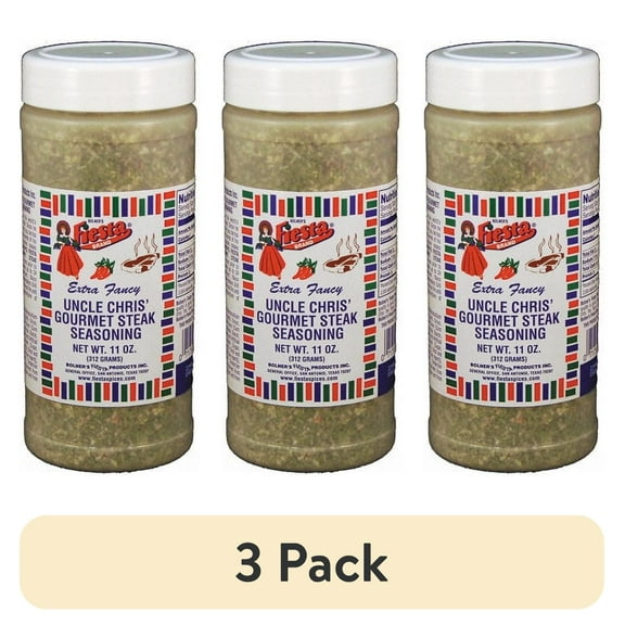 (3 pack) Fiesta Brand Uncle Chris' Gourmet Steak Seasoning, 11 oz Jar