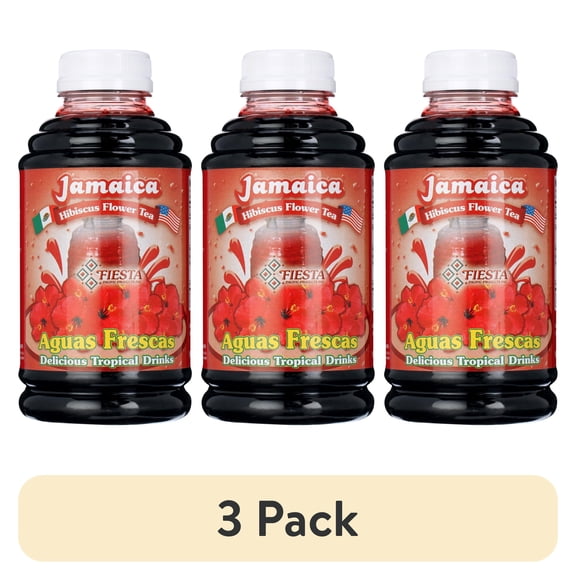 (3 pack) Fiesta Hibiscus (Jamaica) Aguas Frescas Concentrate, Juice Beverage Base, 16 fl oz