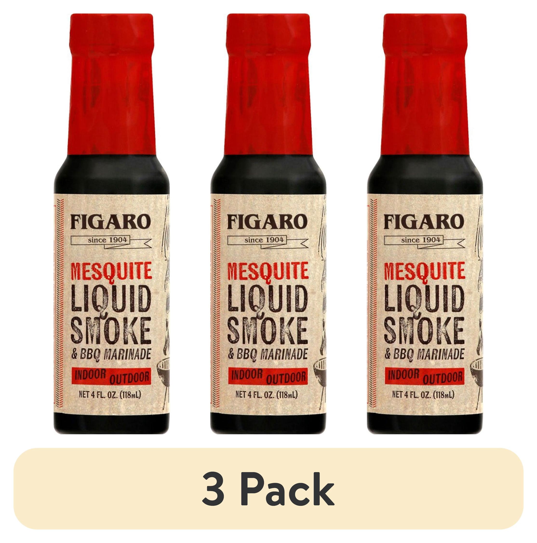 (3 pack) Figaro Mesquite Liquid Smoke & Marinade 4 fl oz, Perfect for BBQ Indoors or Outdoors