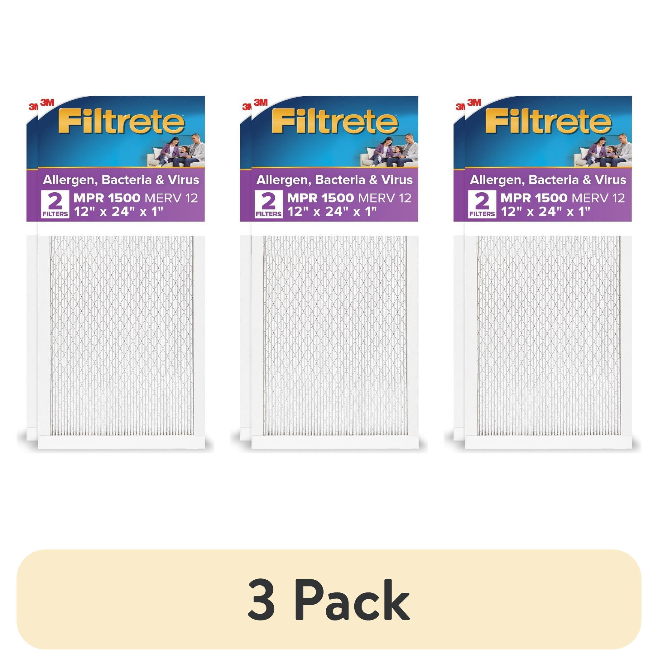 (3 pack) Filtrete 12x24x1 HVAC Furnace Air Filter, MPR 1500 MERV 12, Allergen, Bacteria and Virus, 2 Filters
