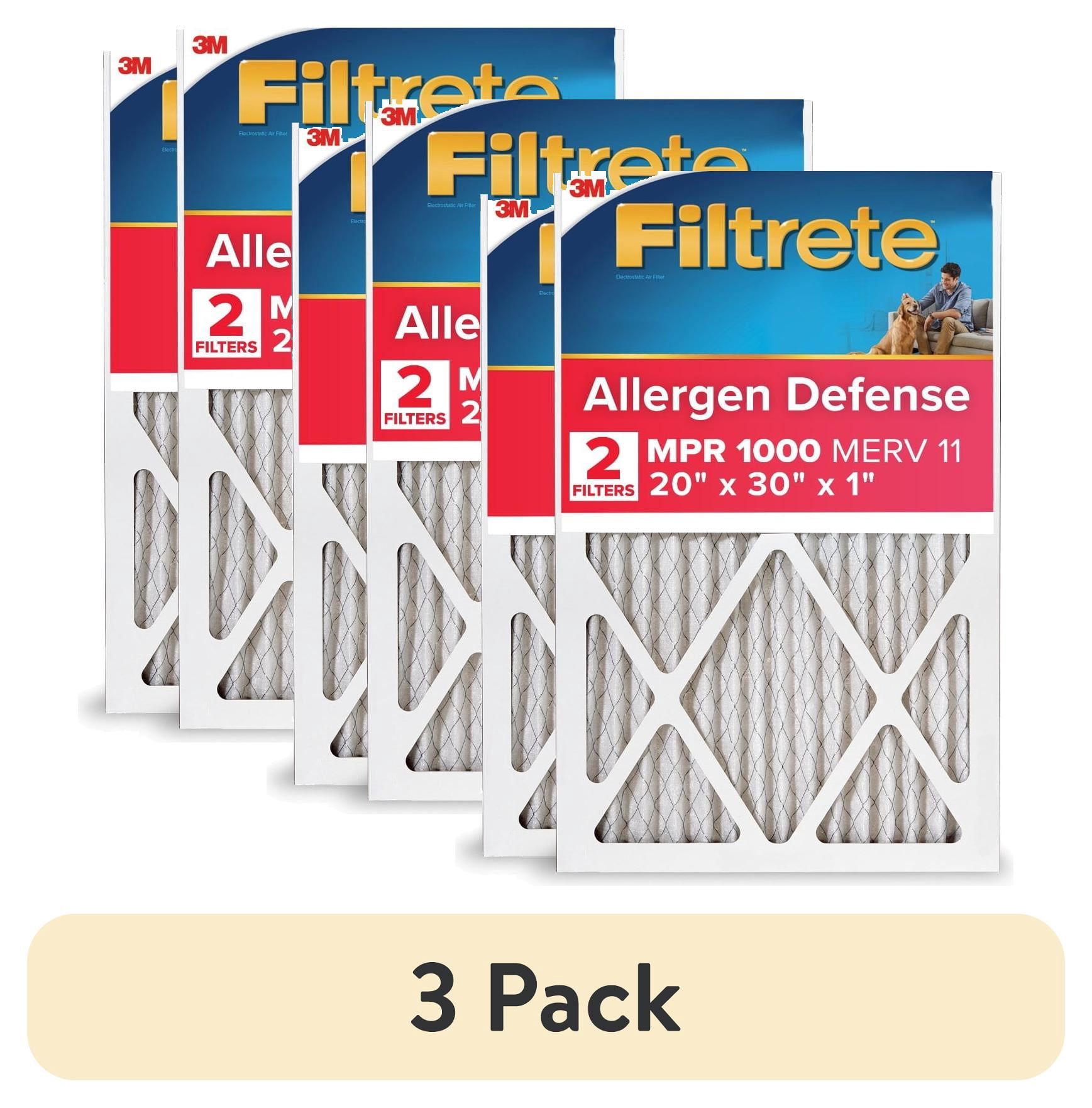 (3 pack) Filtrete 20x30x1 HVAC Furnace Air Filter, MPR 1000 MERV 11, Allergen Defense, 2 Filters