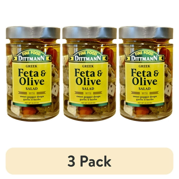 (3 pack) Fine Food Dittmann Greek Feta with Queen Olives and Sweet Pepper Drops Marinated with Herbs