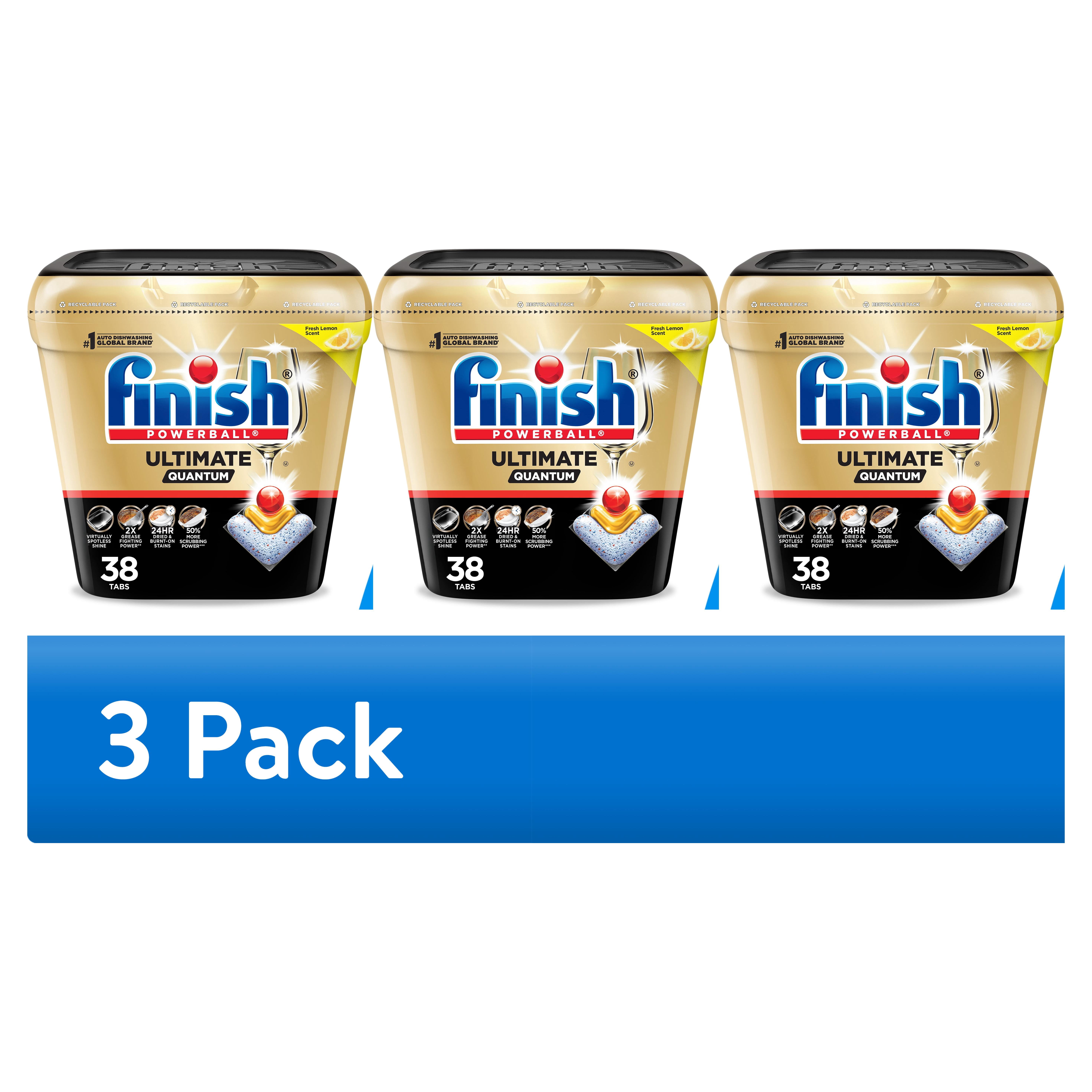 (3 pack) Finish Ultimate Quantum Dishwasher Pods, Dishwasher Detergent Dish Soap, 50% More Cleaning Power, Lemon Scent, 38 Tabs