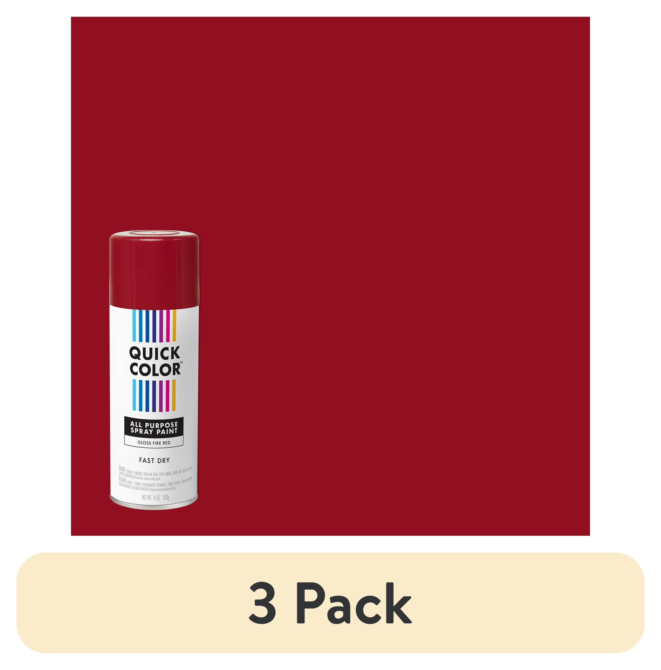 (3 pack) Fire Red, Quick Color Gloss All Purpose Spray Paint-390614, 10 oz
