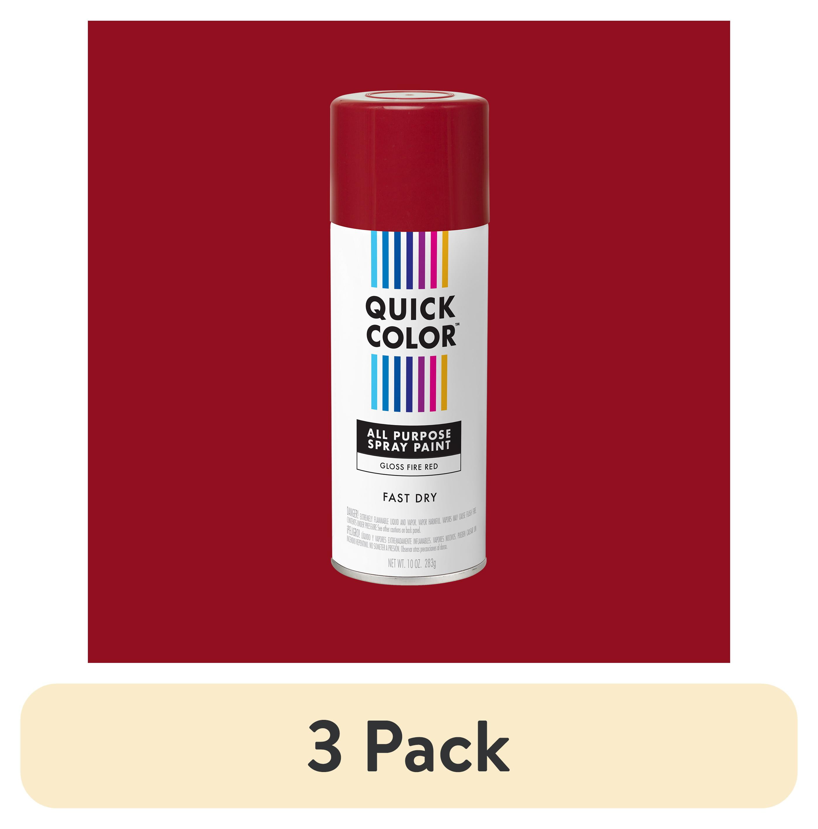 (3 pack) Fire Red, Quick Color All Purpose Gloss Spray Paint-390614, 10 oz