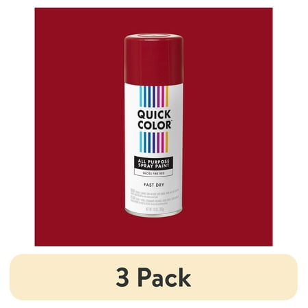 (3 pack) Fire Red, Quick Color All Purpose Gloss Spray Paint-390614, 10 oz