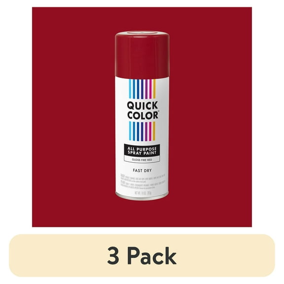 (3 pack) Fire Red, Quick Color Gloss All Purpose Spray Paint-390614, 10 oz