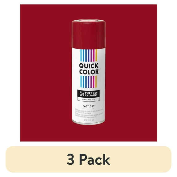 (3 pack) Fire Red, Quick Color Gloss All Purpose Spray Paint-390614, 10 oz