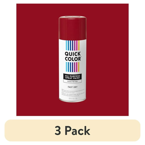 (3 pack) Fire Red, Quick Color Gloss All Purpose Spray Paint-390614, 10 oz