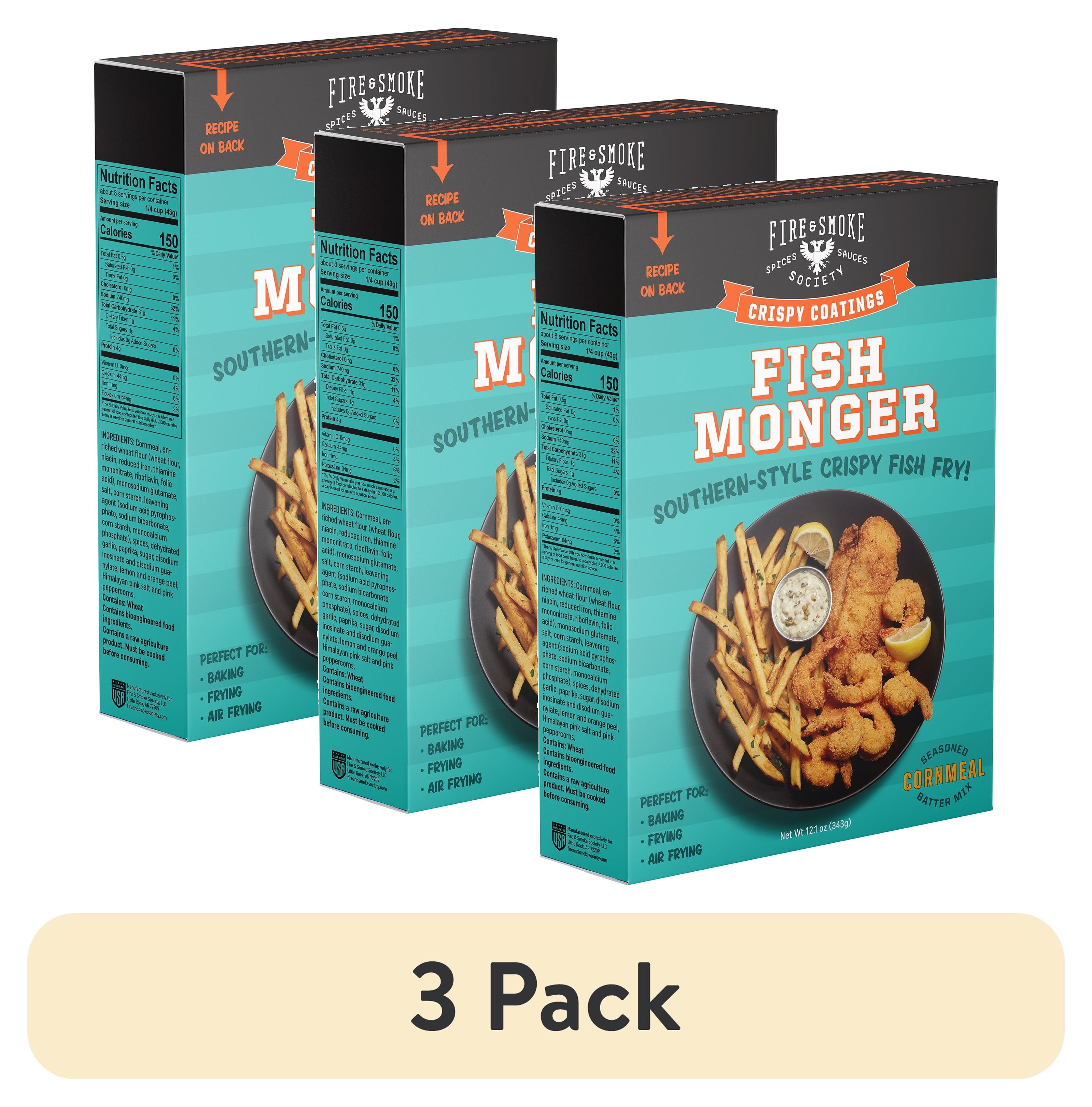 (3 Pack) Fire & Smoke Society Southern Style Crispy Fish Fry Mix, Fish Monger Coating, 12.1 Ounce Bag