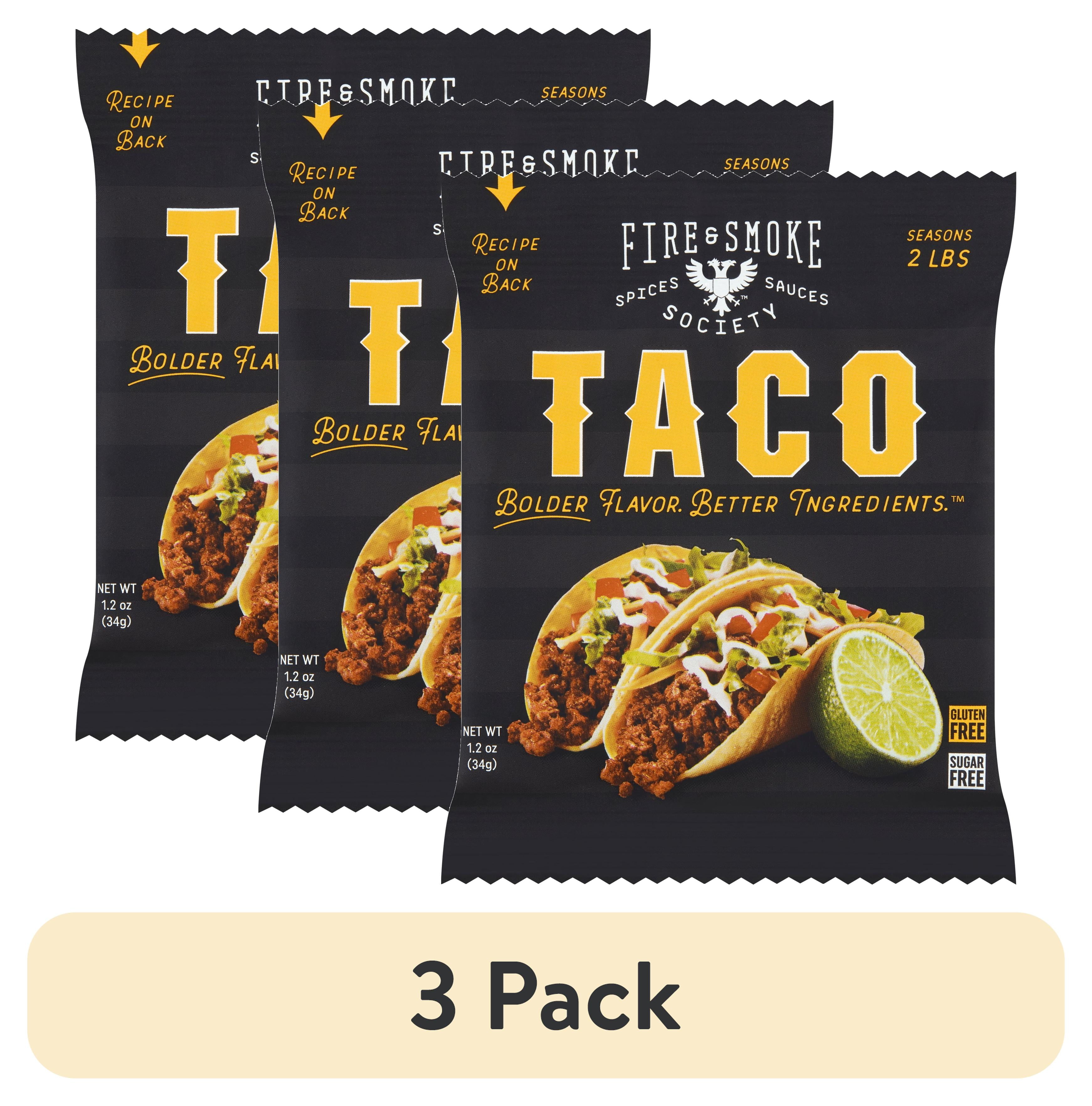 (3 pack) Fire & Smoke Society Taco Seasoning 1.2 Ounce, 1 Packet; Seasons 2 lbs
