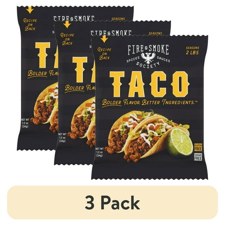 (3 pack) Fire & Smoke Society Taco Seasoning 1.2 Ounce, 1 Packet; Seasons 2 lbs