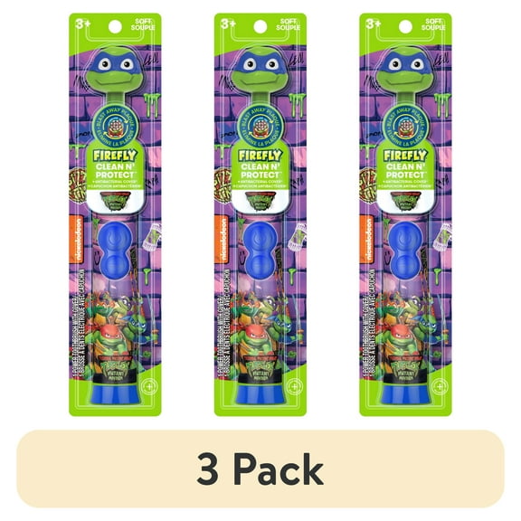 (3 pack) Firefly Clean N' Protect Teenage Mutant Ninja Turtles Power Kids Toothbrush with Cover