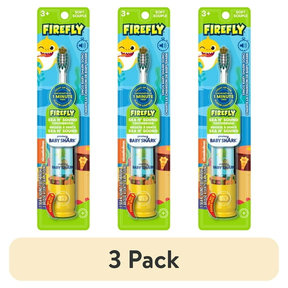 (3 pack) Firefly Sea N' Sound Kids Toothbrush, Baby Shark, Premium Soft Bristles