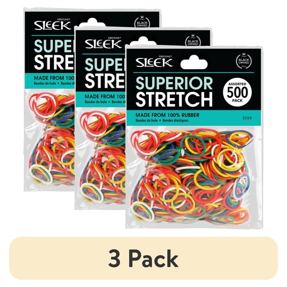 (3 pack) Sleek 500 Pack Assorted Rubber Bands