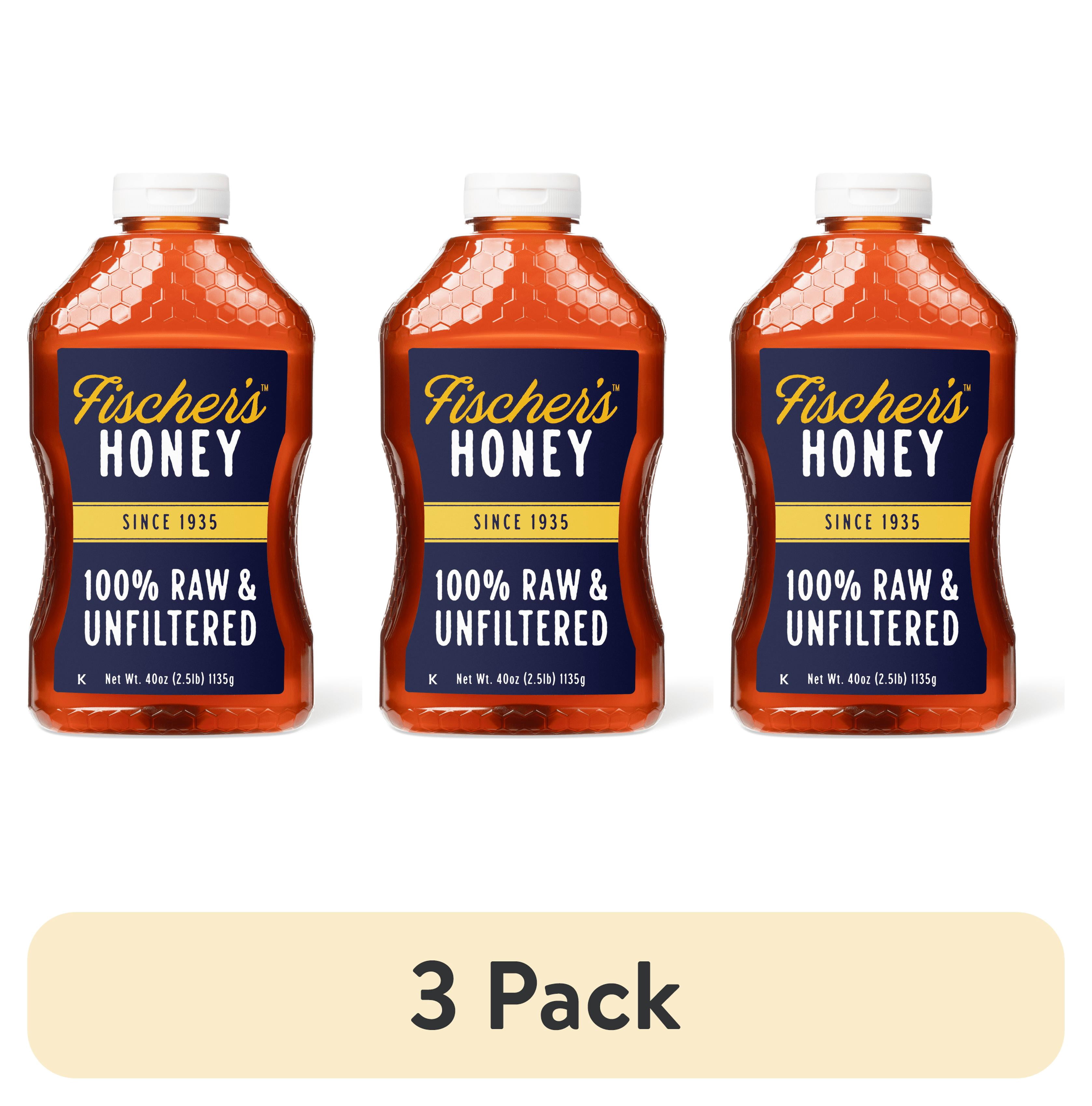 (3 pack) Fischers Honey 40oz Raw & Unfiltered, Pure, Premium, Raw Honey, Squeeze Bottle
