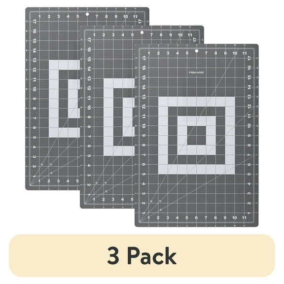 (3 pack) Fiskars 12” x 18” Double-Sided Self Healing Rotary Cutting Mat, Gray
