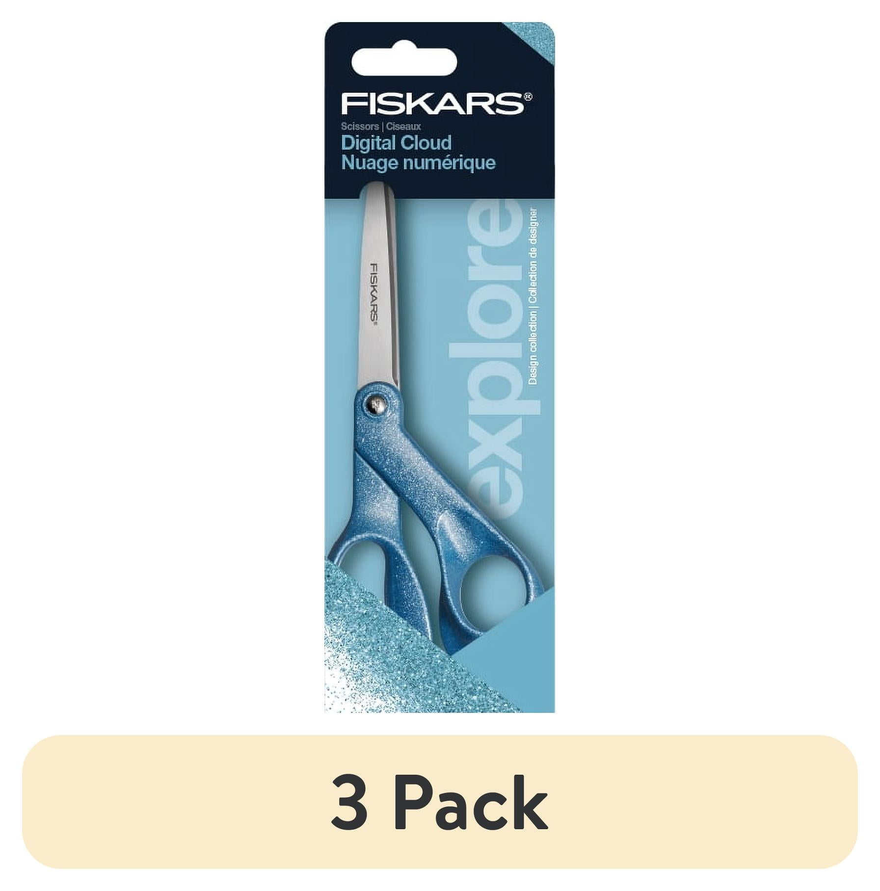 (3 pack) Fiskars 8" Fashion Glitter Explore Scissors, Digital Cloud, Light Blue