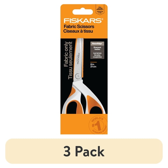 (3 pack) Fiskars 8" Razoredge Softgrip Fabric Scissors, Orange Shears