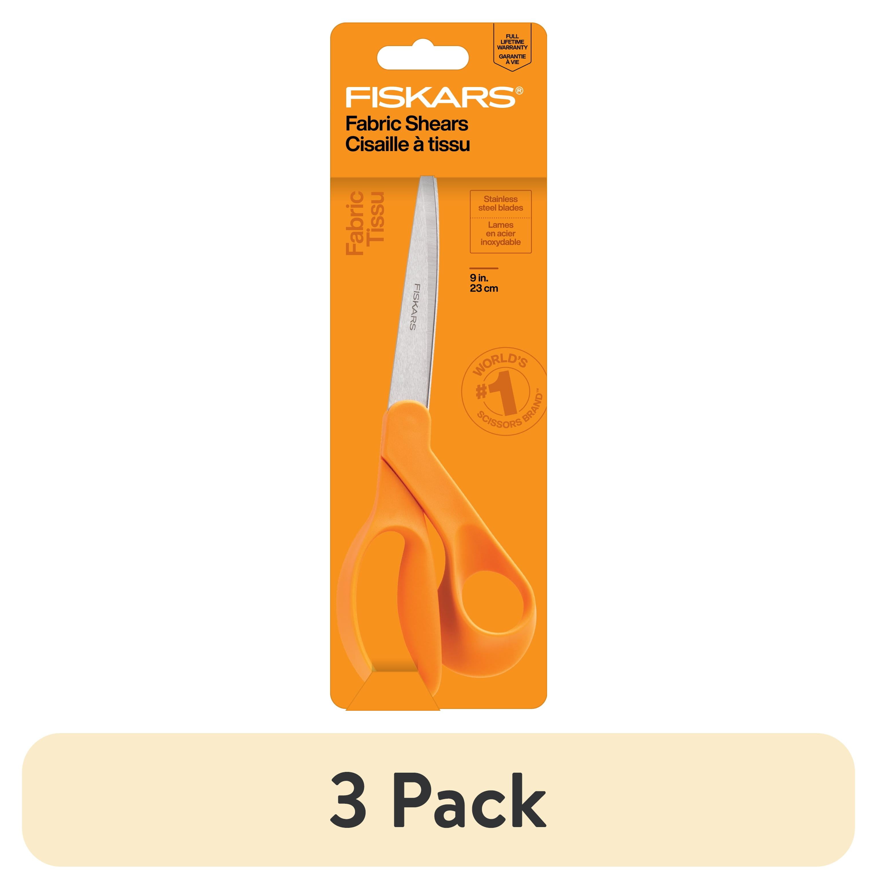 (3 pack) Fiskars Dressmaker Shears, 9", Pointed, All-Purpose Fabric Cutting, Orange