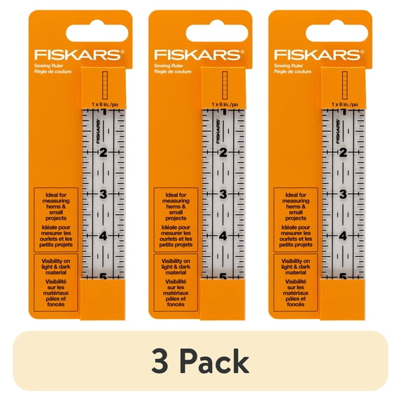 (3 pack) Fiskars Acrylic Sewing and Quilting Ruler with Gridlines, 1" by 6", Clear, 1 Count