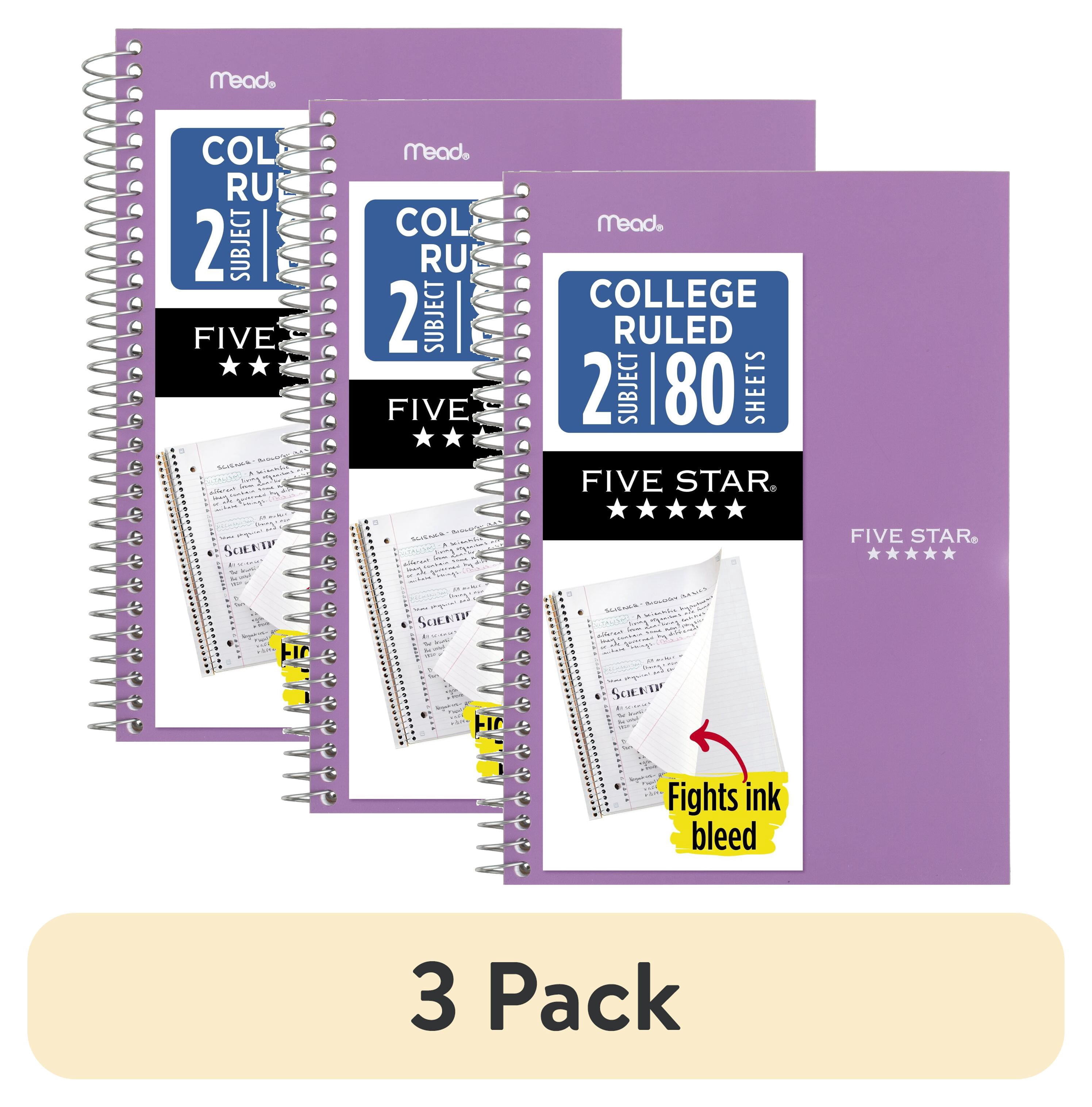 3 pack) Five Star Spiral Notebook, 2 Subject, College Ruled, 6