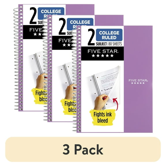 (3 pack) Five Star Spiral Notebook, 2 Subject, College Ruled, 6" x 9.5", Amethyst Purple