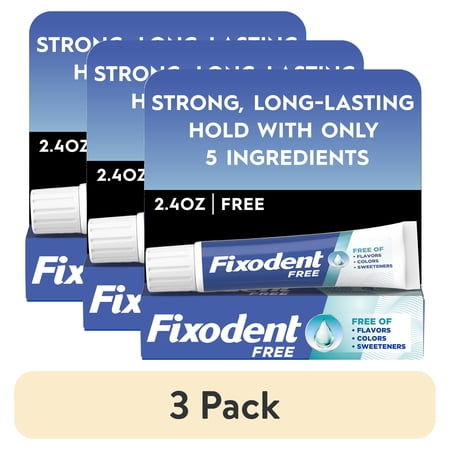 (3 pack) Fixodent Complete Free Denture Adhesive Cream, 2.4 oz