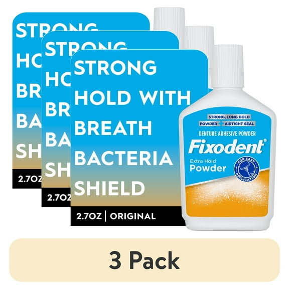(3 pack) Fixodent Extra Hold Denture Adhesive Powder, 2.7 oz