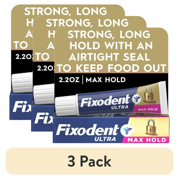 (3 pack) Fixodent Ultra Max Hold Secure Denture Adhesive Cream, 2.2 oz