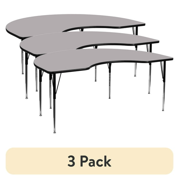 (3 pack) Flash Furniture Wren 48''W x 96''L Kidney Grey Thermal Laminate Activity Table - Standard Height Adjustable Legs