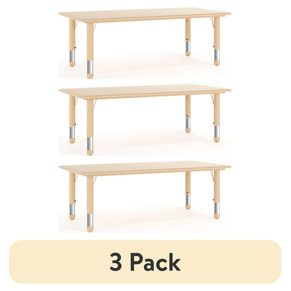 (3 pack) Flash Furniture Wren Rectangular Adjustable Classroom Activity Table for Kids, Natural