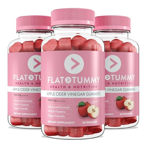 (3 pack) Flat Tummy Apple Cider Vinegar Gummies, 60 Count Natural Energy, Detoxification, Gut Health Support