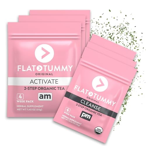(3 pack) FLAT TUMMY Detox Tea (4 Week Program) – 2-Step, All Natural Cleanse with Senna, Green Tea