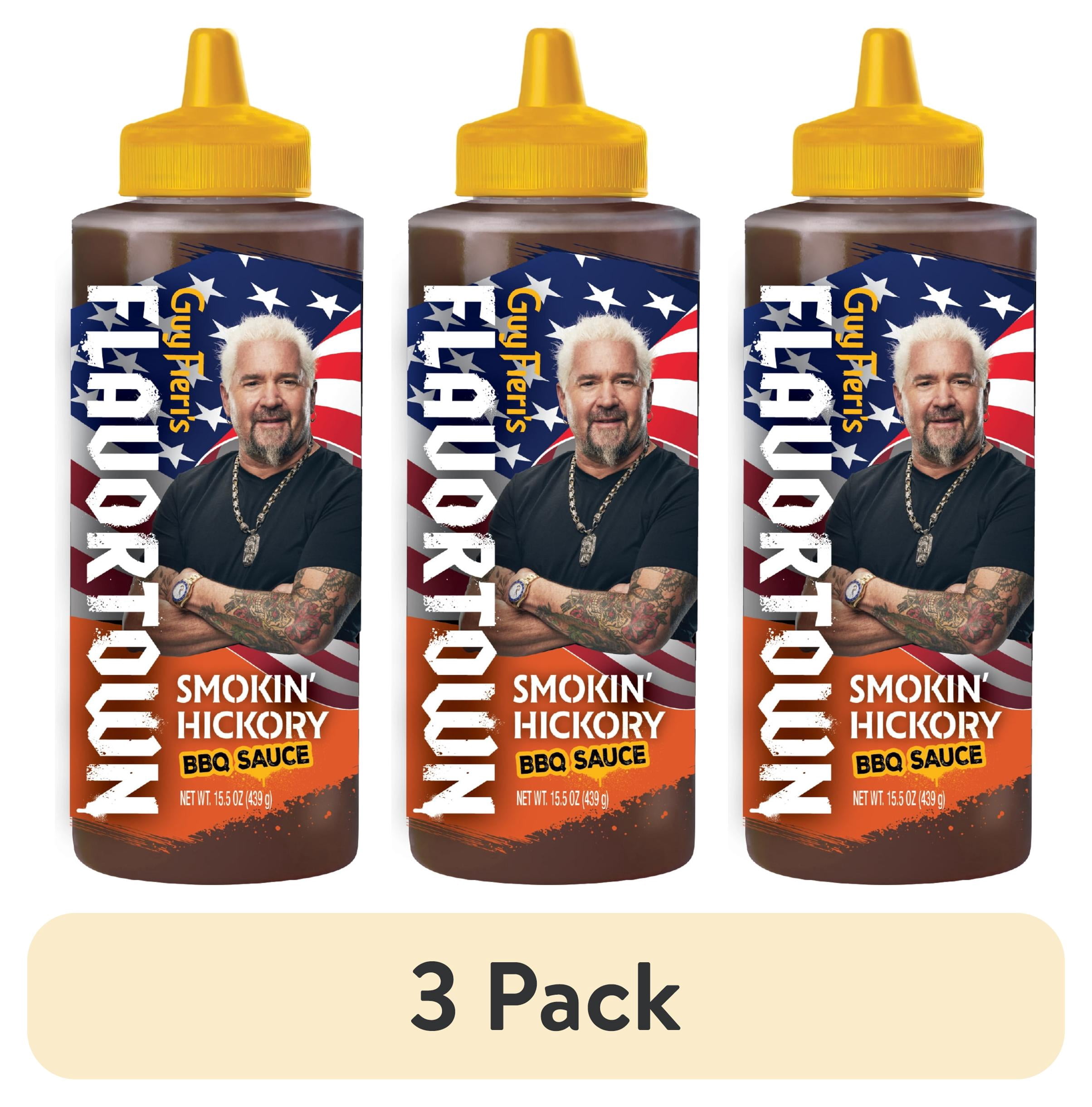 (3 pack) Guy Fieri Flavortown Smokin' Hickory Grilling Sauce, Sweet BBQ Glaze for Brisket Ribs and Pulled Pork, 15.5 oz