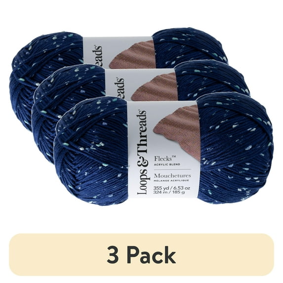 (3 pack) Flecks Yarn by Loops & Threads - Yarn for Knitting - Crochet - Weaving - and Arts & Crafts - Blue - Acrylic Blend - 6.53 oz