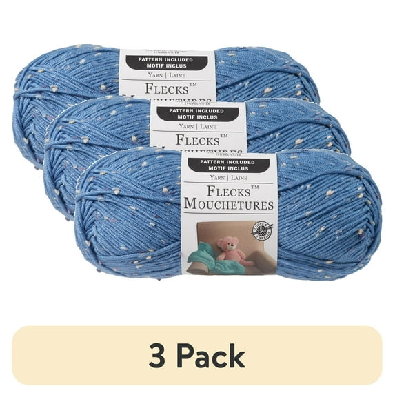 (3 pack) Flecks Yarn by Loops & Threads - Yarn for Knitting - Crochet - Weaving - and Arts & Crafts - Blue - Acrylic Blend - 6.53 oz
