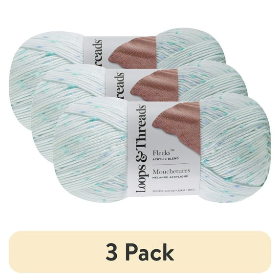 (3 pack) Flecks Yarn by Loops & Threads - Yarn for Knitting - Crochet - Weaving - and Arts & Crafts - Blue - Acrylic Blend - 6.53 oz