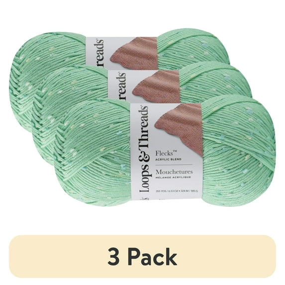 (3 pack) Flecks Yarn by Loops & Threads - Yarn for Knitting - Crochet - Weaving - and Arts & Crafts - Green - Acrylic Blend - 6.53 oz