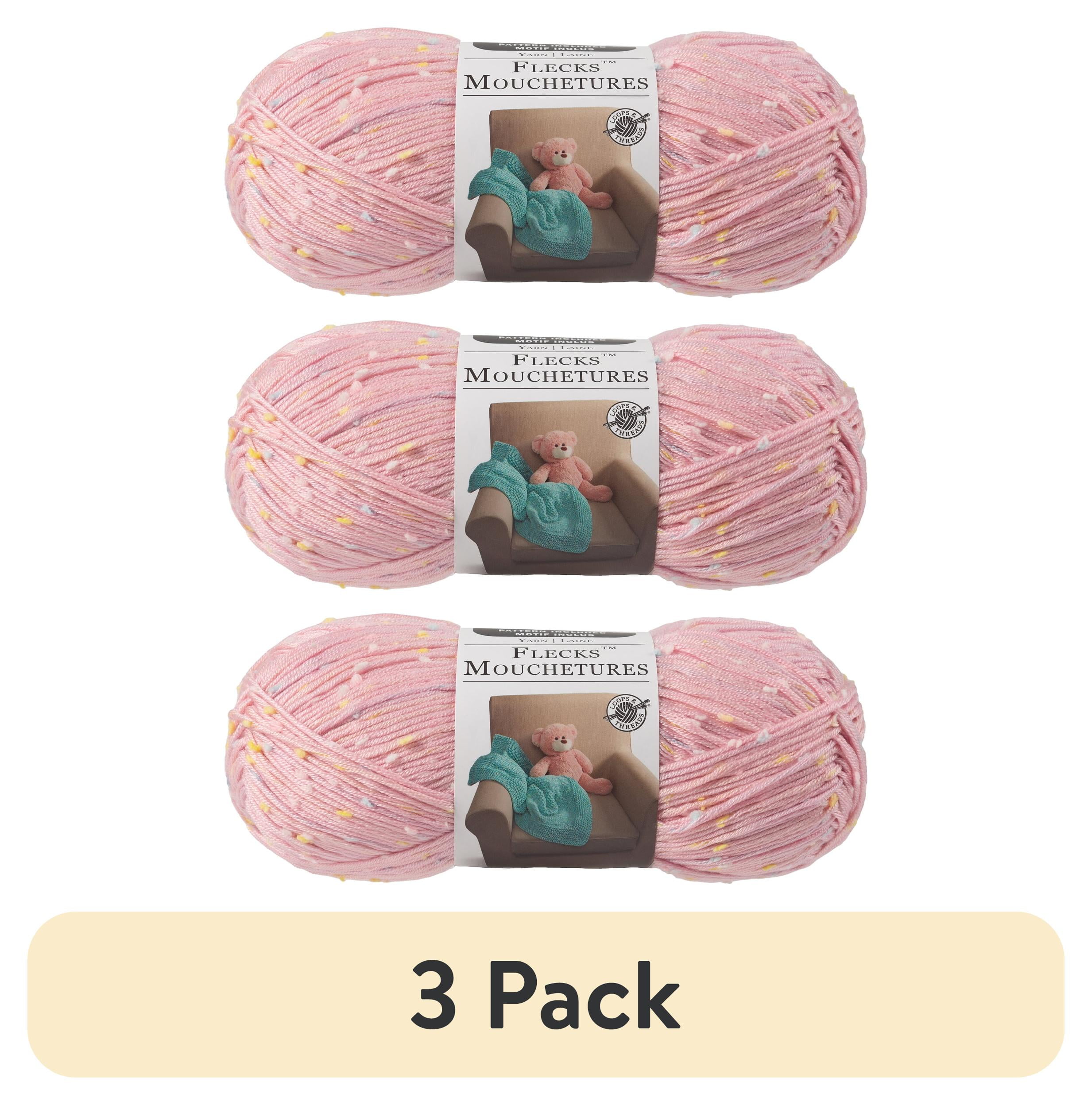 (3 pack) Flecks Yarn by Loops & Threads - Yarn for Knitting - Crochet - Weaving - and Arts & Crafts - Pink - Acrylic Blend - 6.53 oz